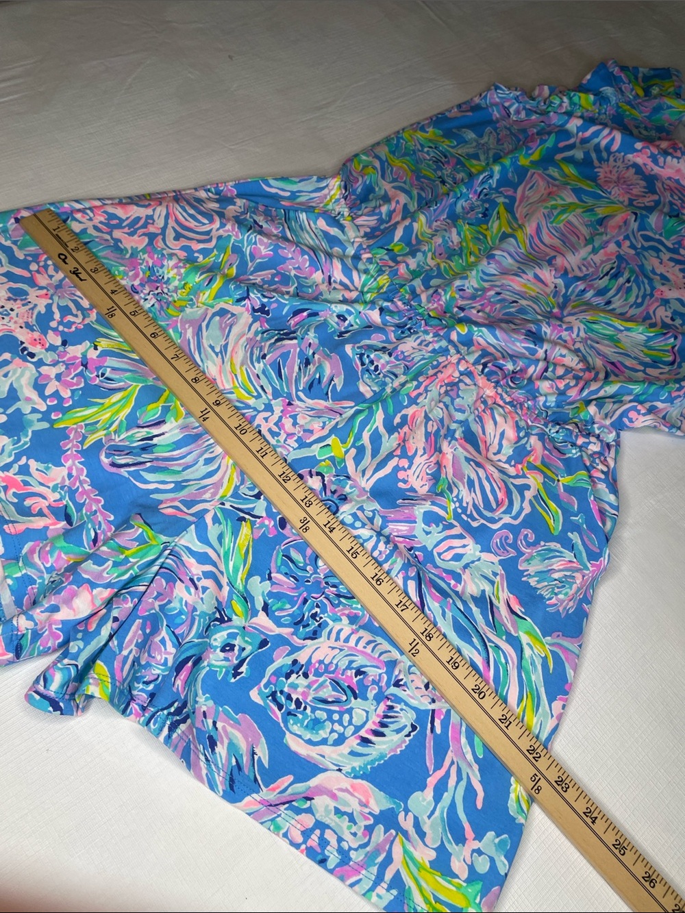 Lilly Pulitzer Blue Pink Tropical Print Romper Size L Ruffle Sleeve Keyhole Back - Picture 9 of 12